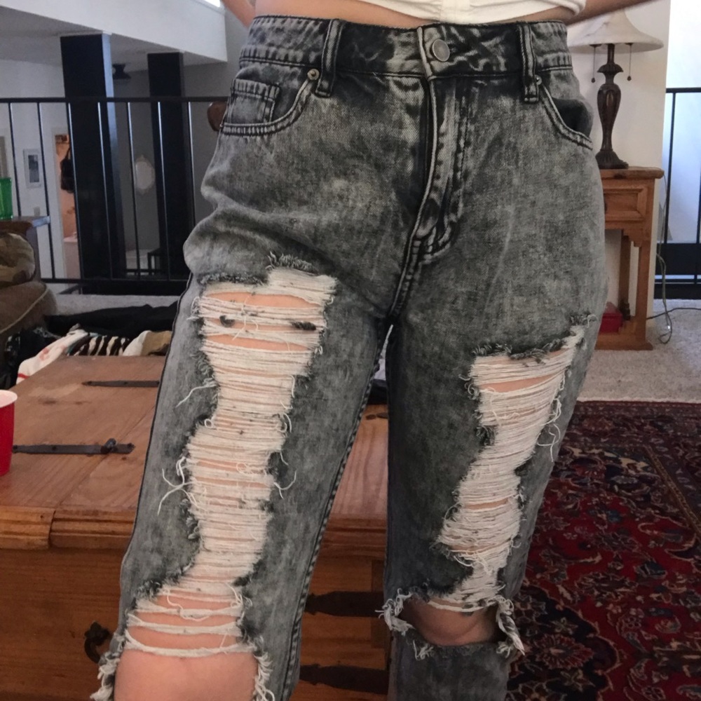 Distressed mom jeans